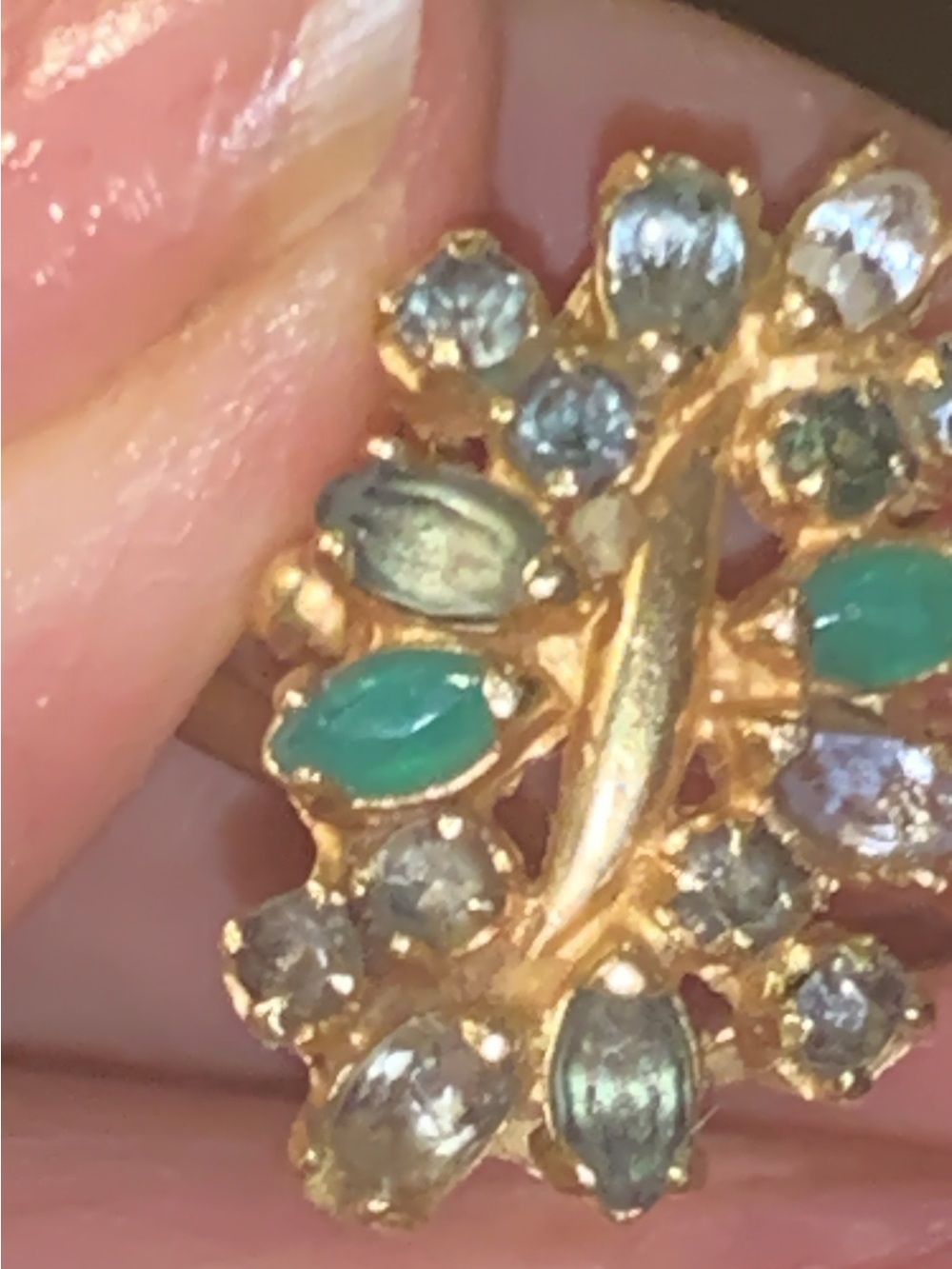 18k antique Gold Ring with Green and Blue Gem Accents - Picture 8 of 15